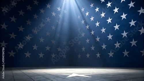 American flag stars stage spotlight empty podium background patriotic presentation scene