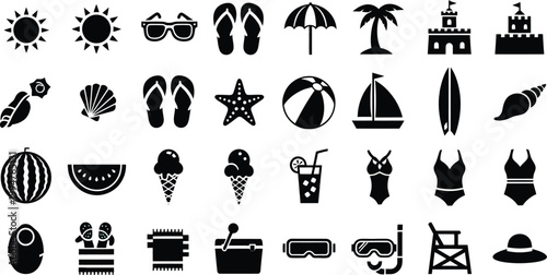Summer vacation icons a collection of beach and leisure symbols