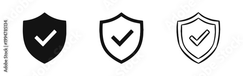 Security Shield and Protection Icon Set with Checkmark for Verified Safety