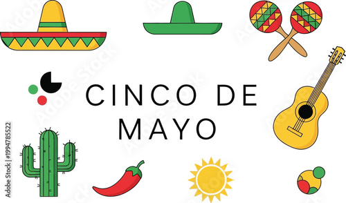 Cinco de mayo celebration traditional mexican icons and festive elements
