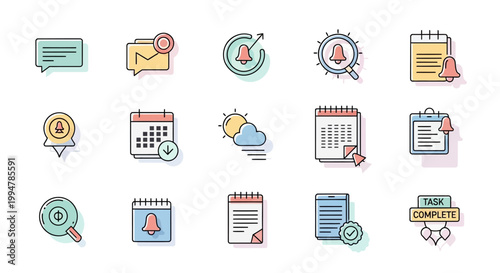 Fotografi Set of colorful business and office related icons representing communication and organization