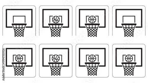 Basketball hoop sequence illustration showing ball motion scoring shot progression sports action training visual concept dynamic movement art design vector.