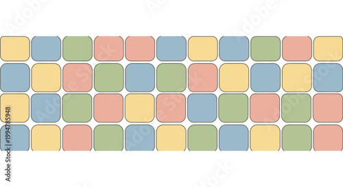 Colorful seamless pattern with rounded square shapes in pastel tones.