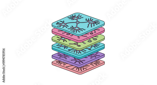 Colorful layered illustration of neural networks representing artificial intelligence concept.