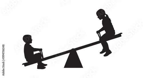 Silhouette of two children playing on a seesaw in a park