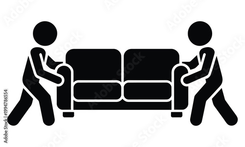 Two people moving a large sofa together in a collaborative effort