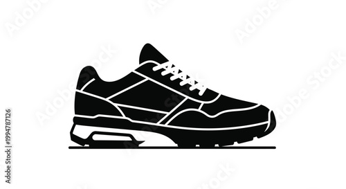 Black and white illustration of a running shoe a modern design silhouette