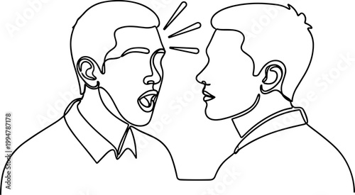 Man Whispering Secret to Another Man, Continuous Line Drawing