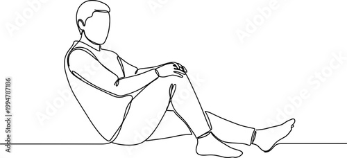 Minimalist Line Art Man Sitting Relaxed Pose, Single Line Drawing