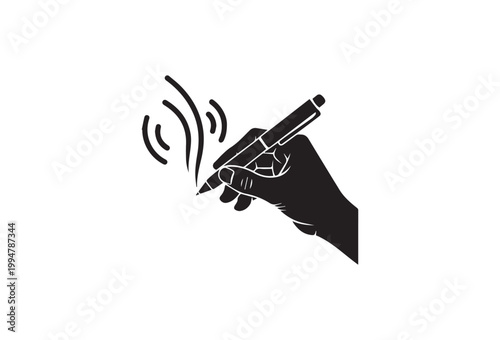 Drawing hand, pen, creative gesture, artistic motion, black vector icon
