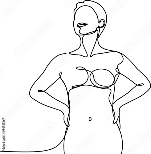 Minimalist line art of a woman's torso, confident pose, abstract body illustration