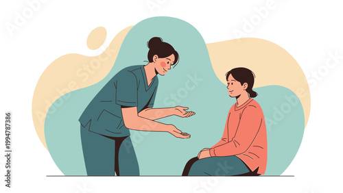 Nurse comforting patient, illustration of healthcare support and empathy