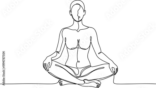 Cuadro en lienzo Continuous line drawing of a woman meditating in lotus pose, minimalist art, wellness concept