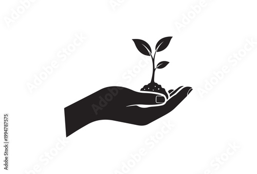 Eco friendly symbol, hand holding plant, green growth icon, sustainable vector
