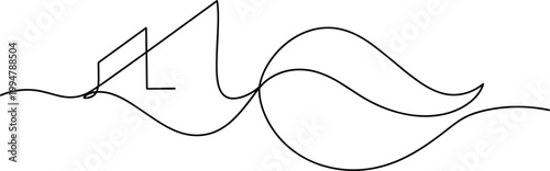 Abstract continuous line art of a dove bird flying with olive branch symbolism