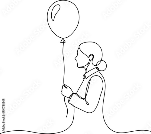 Woman Holding Balloon Line Art