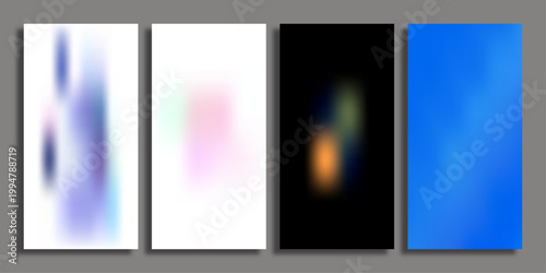 Abstract blurred gradient background set, soft colorful mesh textures for mobile app UI, vibrant aesthetic wallpaper collection in vector format