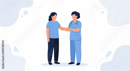 Healthcare professionals holding hands, showing support and care in a medical setting.