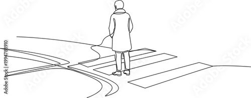 Person waiting at crosswalk, minimalist line art illustration
