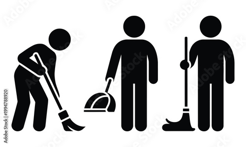 Three figures demonstrating different cleaning tools usage