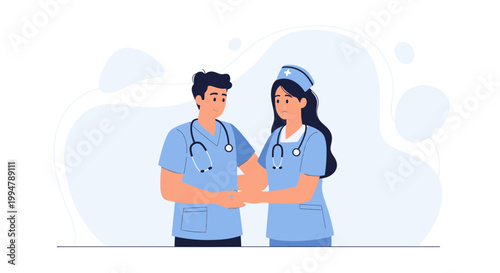 Caring nurses holding hands, medical support, empathy, teamwork, healthcare professionals