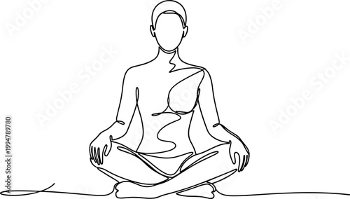 Continuous Line Drawing of a Person Meditating in Lotus Pose, Minimalist Yoga Illustration