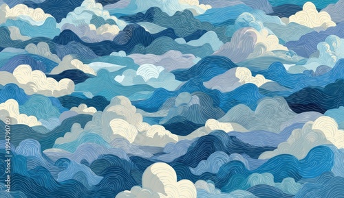 Abstract Blue and White Clouds Pattern.
