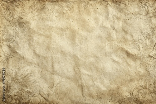 Vintage Textured Paper Background with Faded Floral Border.