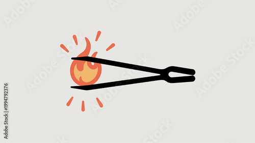 Blacksmith tongs holding a glowing hot coal with radiating heat simple vector illustration for concepts of heat fire and metalworking