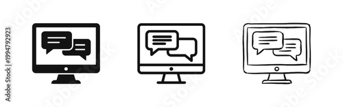 Customer Support and Online Chat Communication Icon on Computer Monitor