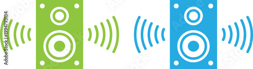 Green and blue speakers emitting sound waves vector illustration