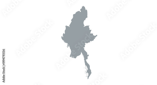 A simplified gray toned outline depicts the geographical shape of the country of myanmar high quality professional detailed