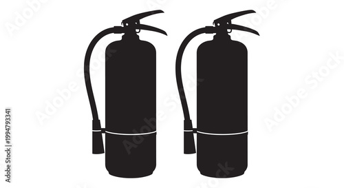 Two black silhouette fire extinguishers against a plain white background