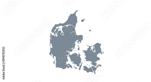 A simplified monochromatic map illustrates the geographical shape of denmark and surrounding islands high quality professional detailed modern