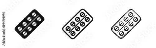 Medicine Pill Blister Pack Icon - Healthcare and Pharmacy Medication Concept in Various Styles