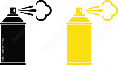 Black and yellow spray paint cans spraying