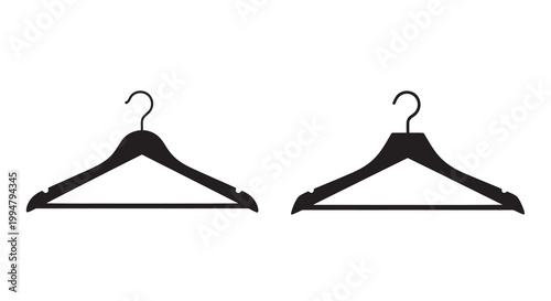 Two black clothing hangers displayed on a plain white background