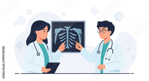 Doctors examining X-ray image of rib cage, medical consultation, healthcare concept