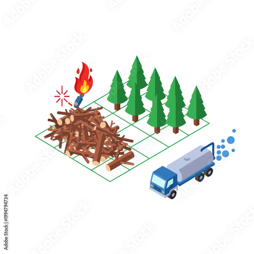 Photography Woodchips and Logs in Truck Illustration.