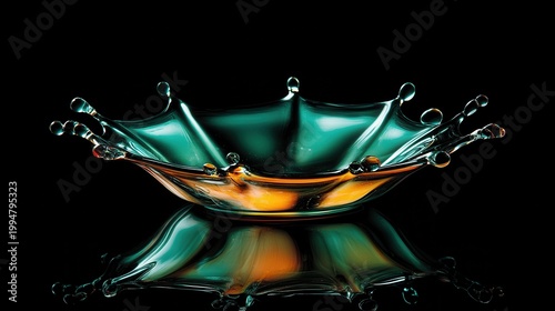 Bold Teal And Orange Liquid Splash Frozen In Mid Motion With Dramatic Reflections
