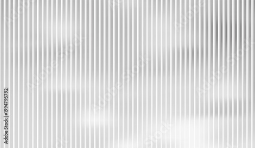 Glass background with silver ribbed effect and abstract 3D line pattern. Modern gray panel design for wall or window, adding light reflection and stylish texture to architecture.
