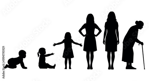 Life cycle of a woman from baby to old age