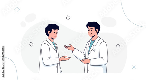 Two doctors in lab coats discussing medical information, illustration