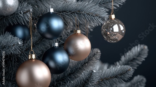 Elegant Christmas Ornaments with Metallic and Matte Finishes Adorning a Festive Tree