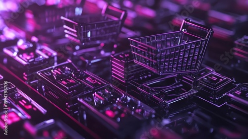 Futuristic E-commerce Technology with Digital Shopping Carts and Integrated Data Grids