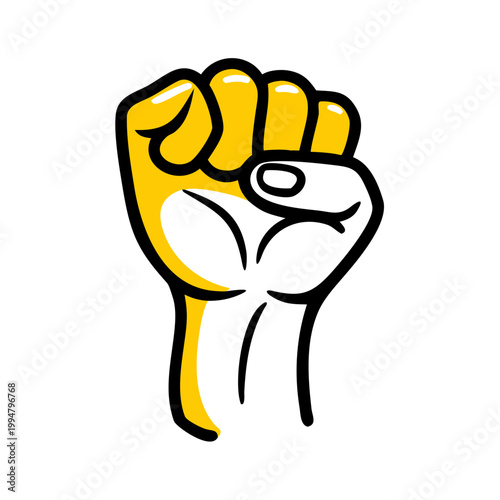 Raised fist vector illustration with yellow highlights representing power strength solidarity.