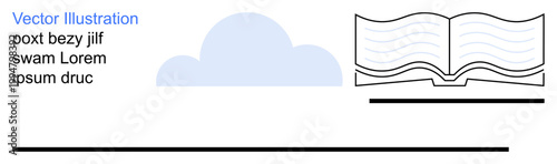 Education, knowledge sharing, digital learning, information access, reading habits, cloud storage. Minimalist cloud icon with an open book. Education and knowledge sharing concept