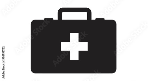 Simple black and white icon of a medical emergency first aid kit