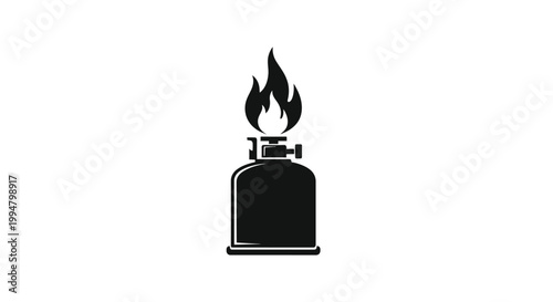 Black silhouette of a camping stove with a flame on top silhouette