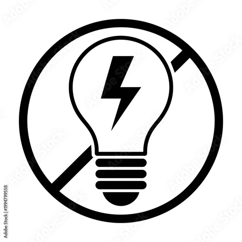 Vector graphic of a light bulb with a lightning bolt inside a prohibition sign
